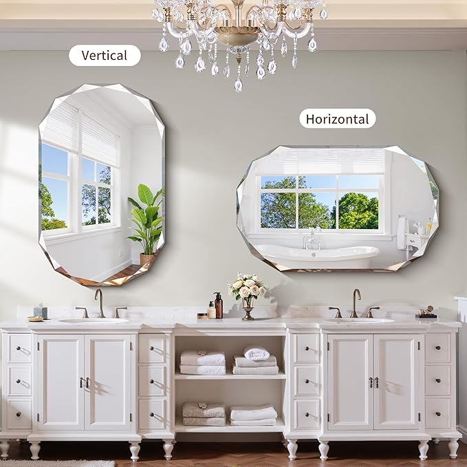 GLASHOM Beveled Edge Frameless Bathroom Mirror, Oval Wall Mirror - Image 6