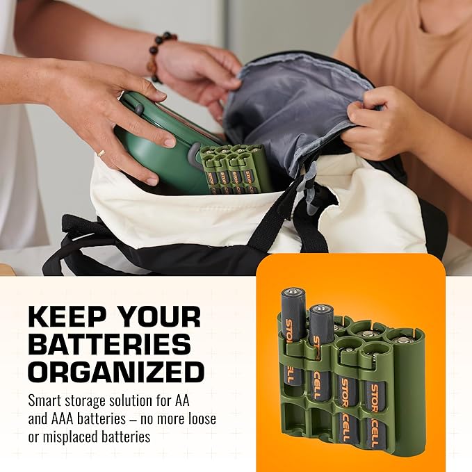 Storacell AA + AAA Combo Battery Storage Caddy and Dispenser, Military Green - Image 2