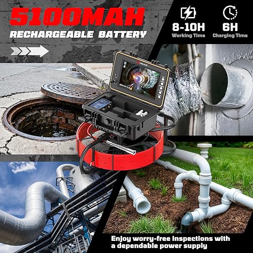HBUDS Sewer Camera with 512Hz Sonde, Self Leveling 165ft Drain Camera with - Image 7