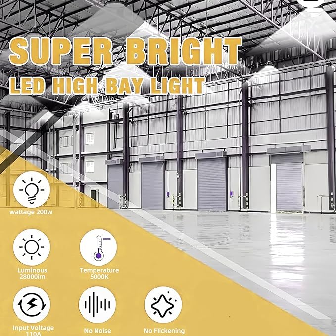 SOUTHLEVY 2 Pack UFO 200W LED High Bay Light, 5 ft Cable - Image 2