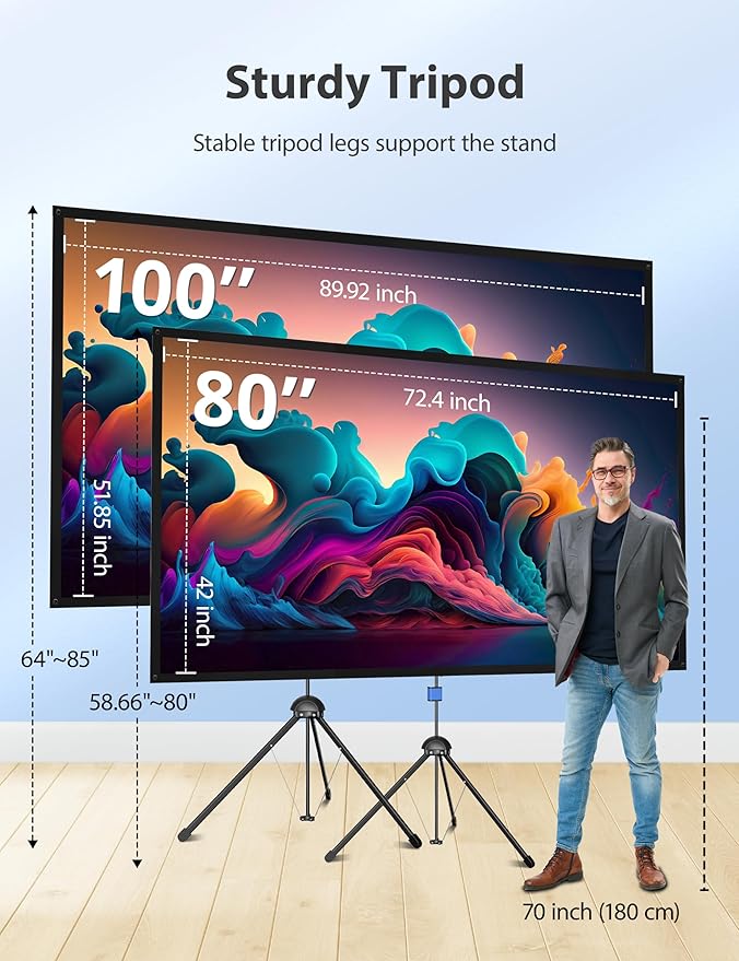 Projector Screen with Stand, Paris RHÔNE 80-inch Outdoor Indoor Projector - Image 2