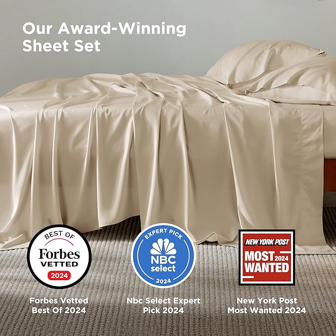 Bedsure Queen Sheet Set, Rayon Derived from Bamboo, Cooling Sheets, Deep Pocket - Image 2