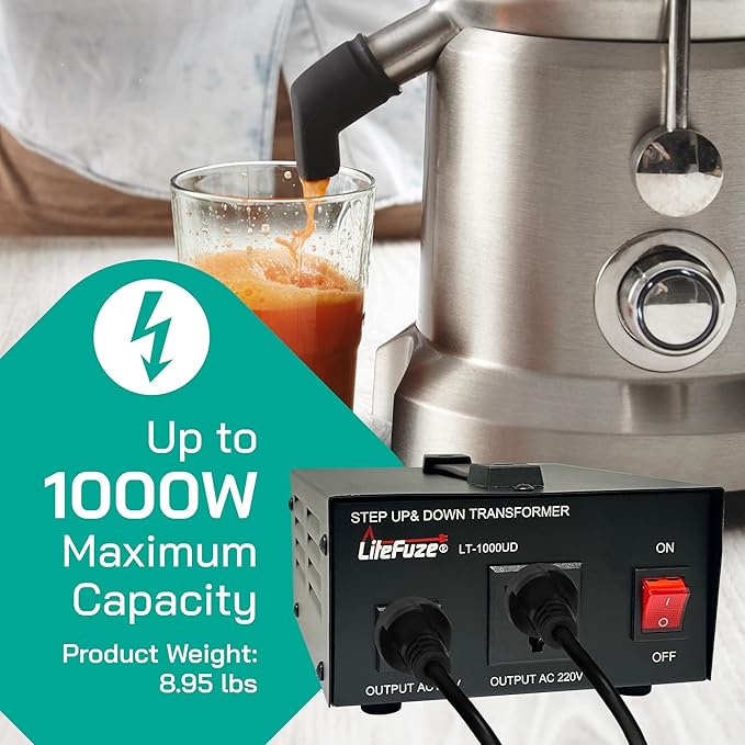 LiteFuze 1000 Watt Voltage Converter Transformer Step Up/Down - 110v to 220v / - Image 4