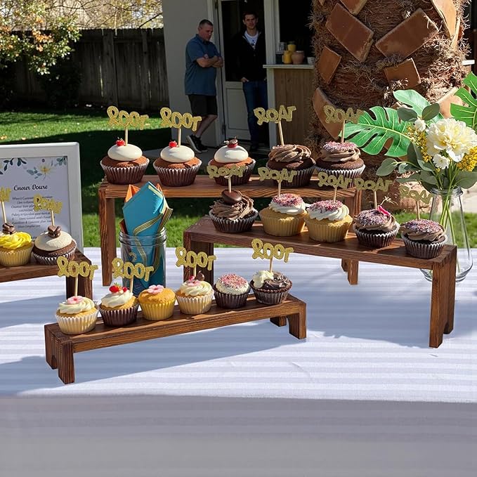 2 Set Large Wooden Tiered Risers Display Stands - Image 2