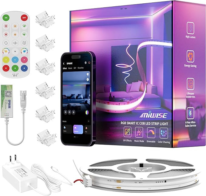 MIWISE LED Strip Lights, RGB Smart IC COB LED Strip Light Color Chasing by MIWISE