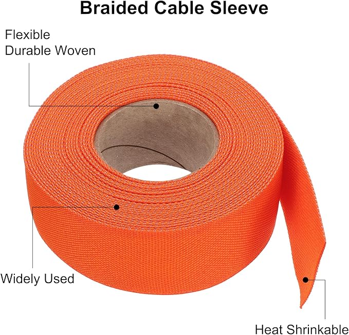 MECCANIXITY Braided Cable Sleeves Heat Shrinkable Fabric Sleeving, 1 1/4" 33ft - Image 4