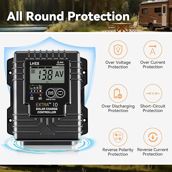 LNEX Solar Charge Controller Waterproof, 10A Solar Panel Regulator - Image 6