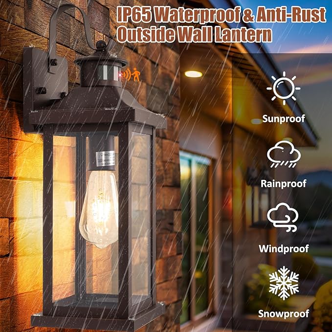 Roravilila Dusk to Dawn Motion Sensor Outdoor Lights Oil Rubbed Bronze 2-Pack - Image 2