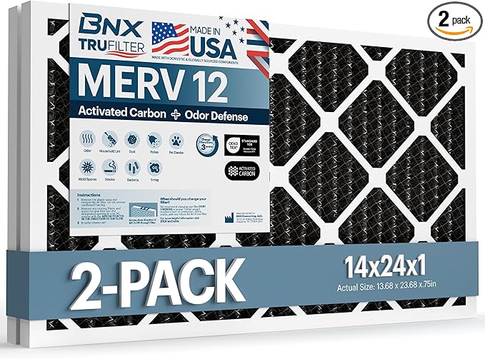 BNX TruFilter 14x24x1 MERV 12 Odor Defense AC Furnace Air Filter by BNX