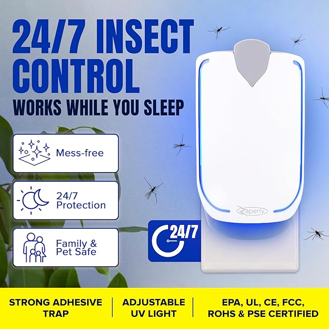 Zaperly 2 Fruit Fly Traps & 10 Adhesive Cartridges, Indoor Plug-in Bug Catcher - Image 8