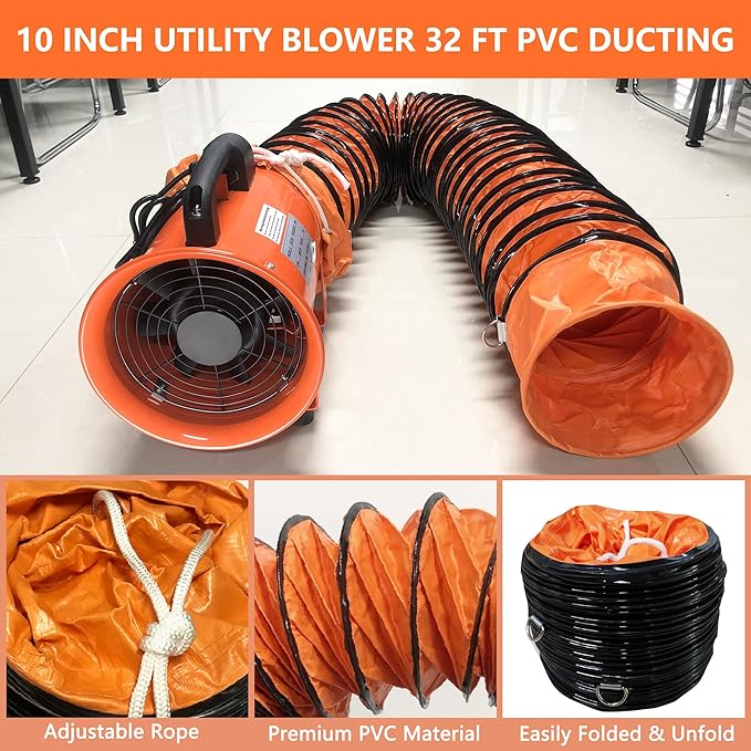 FICBXRA Utility Blower Fan 10 Inch Portable Axial Exhaust Fan 350W/2.6A 1600CFM - Image 5