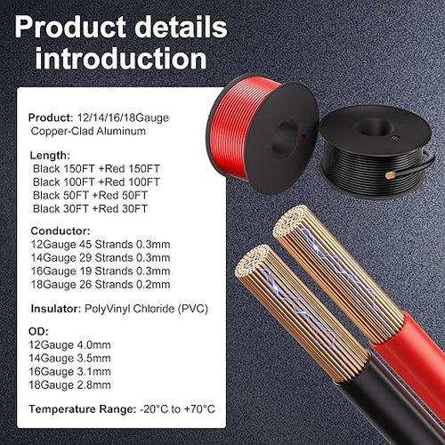 16 Gauge Electrical Wire 2 Pack Total 200ft-Black 100 ft and Red 100 ft Soft - Image 2