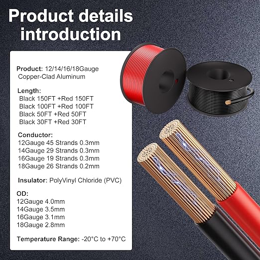 16 Gauge Electrical Wire 2 Pack Total 60ft-Black 30 ft and Red 30 ft Soft - Image 2