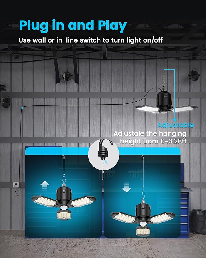 Kryoza Motion Sensor Garage Light Plug-in 80W 8000LM, Motion Activated Led Shop - Image 6