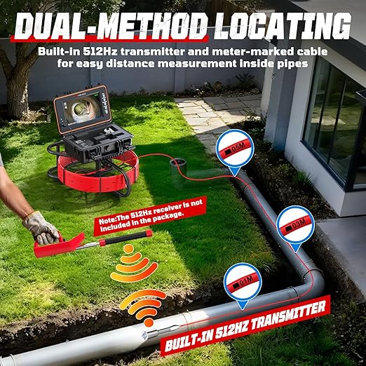 HBUDS Sewer Camera with 512Hz Sonde, Self Leveling 165ft Drain Camera with - Image 2