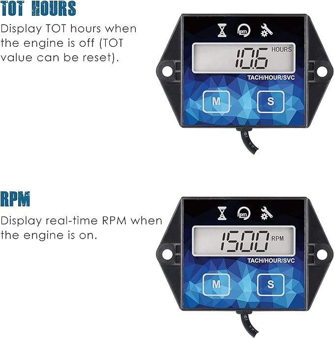 Runleader Small Engine Hour Meter, Digital Tachometer, Maintenance Reminder - Image 2