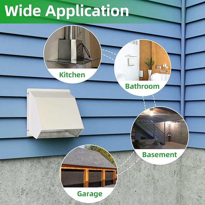 8 Inch Hooded Wall Vent with Screen and Damper, Outdoor Wall Exhaust Vent Cover - Image 7