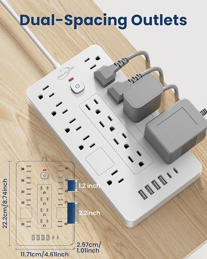 JouleLoom Surge Protector Power Strip-14 Outlets and 6 USB Ports, 10 Feet Flat - Image 4