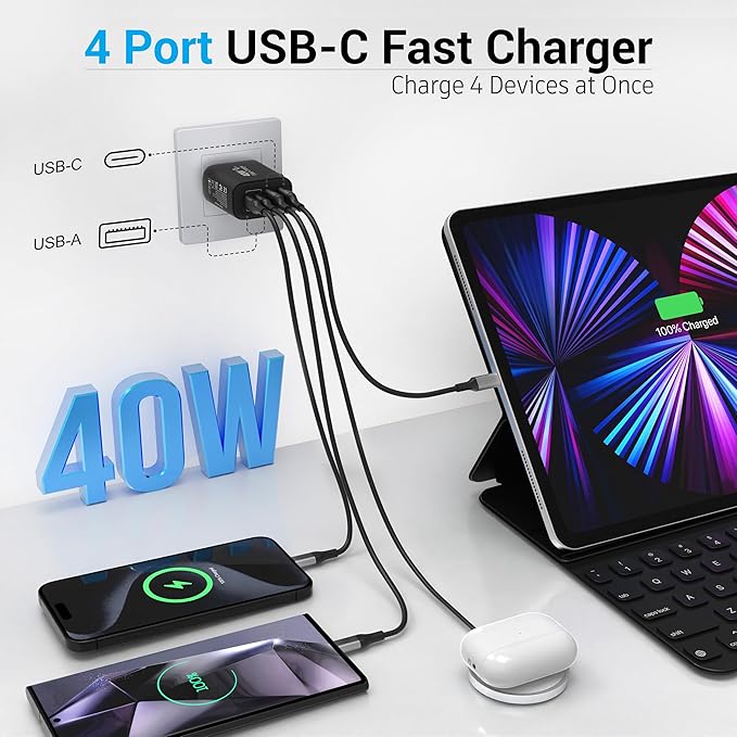 TT&C USB C Block 40W, 4 Ports Wall Plug Fast Charging Block, PD+QC Multiport - Image 5
