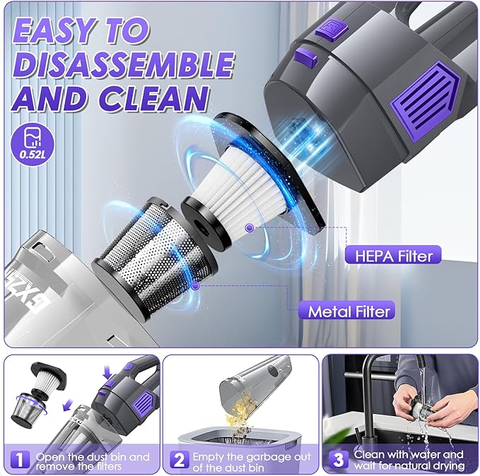 Gxzsk Handheld Vacuum Cordless, 15000PA Strong Suction Hand Held Car Vacuum - Image 5