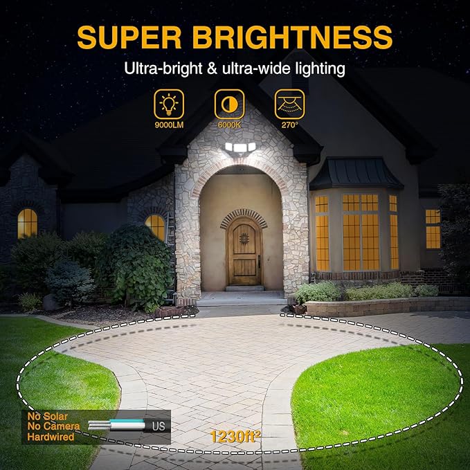 Onforu 2 Pack 100W LED Security Lights Motion Sensor Outdoor, 9000LM Super - Image 3