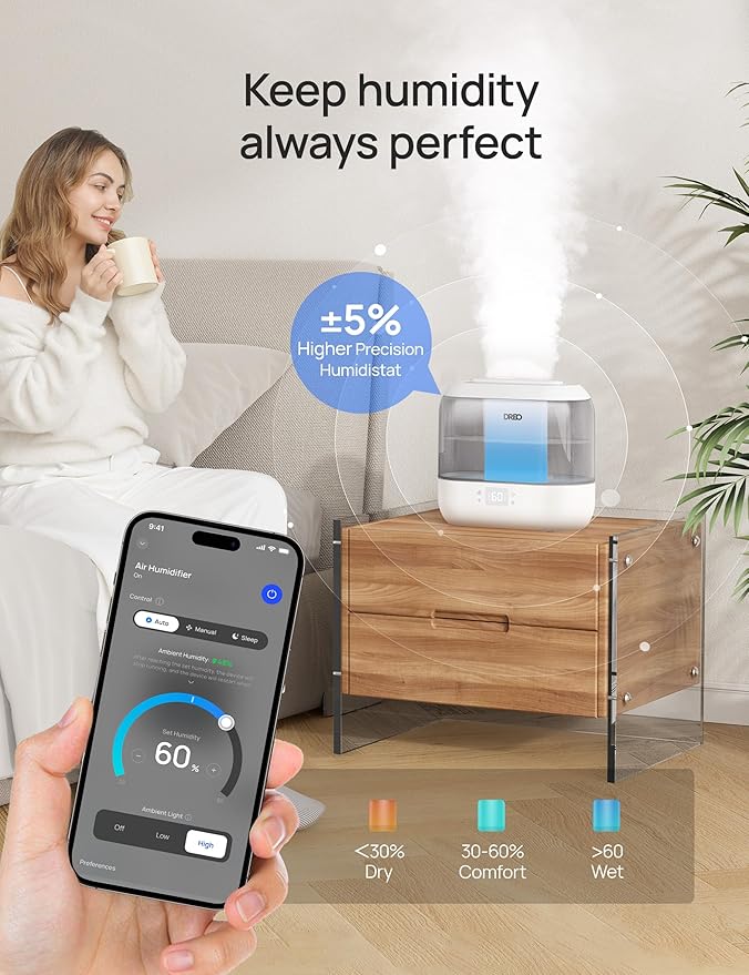 DREO Smart Humidifiers for Bedroom, Top Fill 4L Supersized Humidifier Large Room - Image 4
