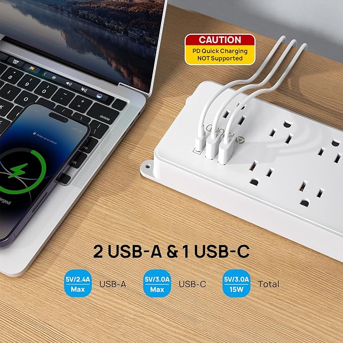 TROND Surge Protector Power Strip 10ft, ETL Listed, Flat Plug Long Extension - Image 3