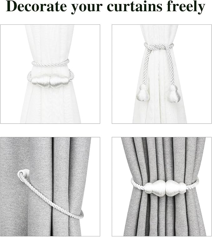 Nieffeiy Magnetic Curtain Tiebacks 2Pack Outdoor Curtain Tie Backs Rope - Image 4