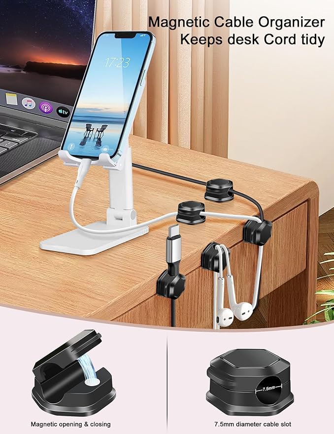 Cord Holder - Magnetic Cable Clips - Under Desk Cable Management - Adhesive - Image 2