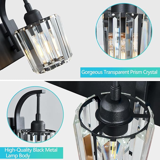 FDPBY Modern Bathroom Vanity Light, 5-Light Black Wall Sconce - Image 2