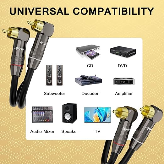 Right Angle RCA Cable 3 FT, 90 Degree 2RCA to 2RCA Stereo Audio Cable, Zinc - Image 6