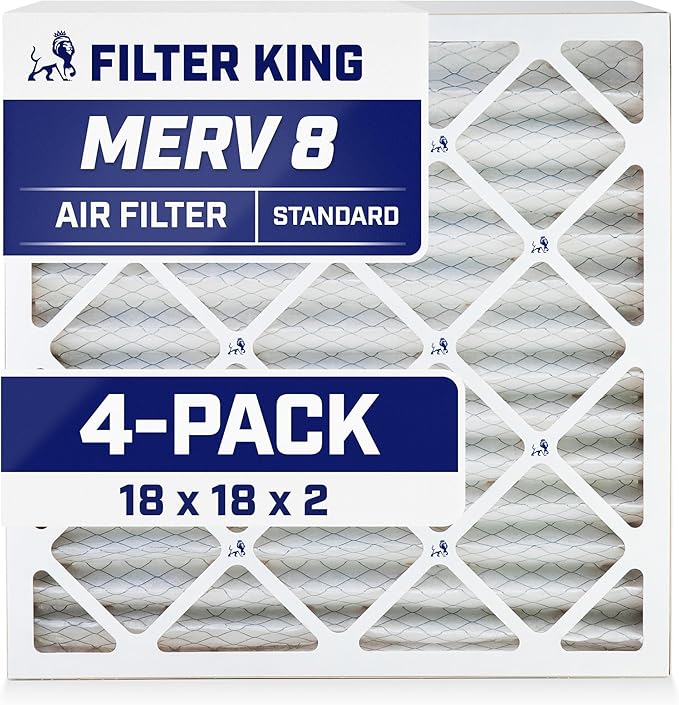 Filter King 18x18x2 Air Filter | 4-PACK | MERV 8 HVAC Pleated A/C Furnace by FilterKing