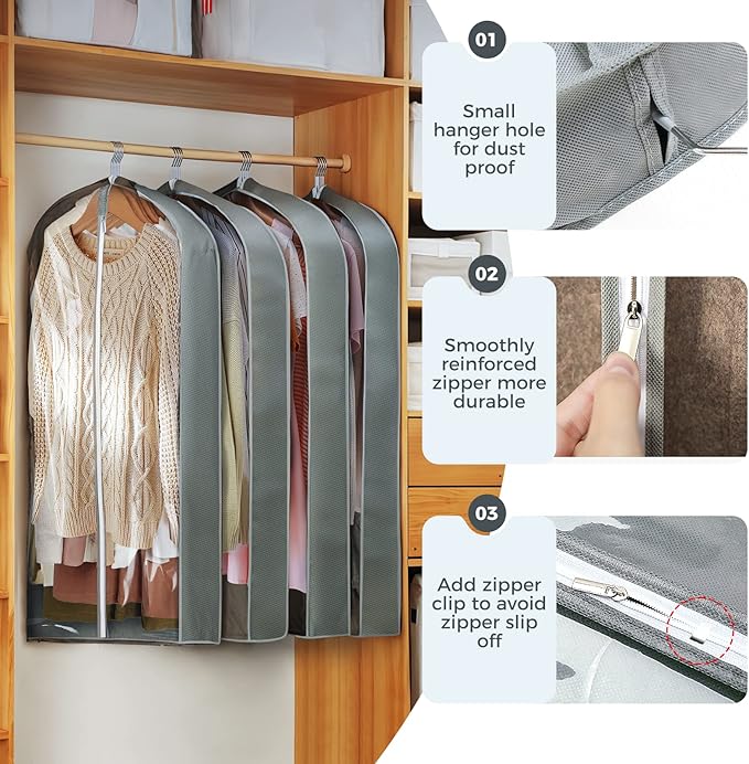 6 pcs 40" Garment Bags for Hanging Clothes, Garment Bags for Travel Covers - Image 4