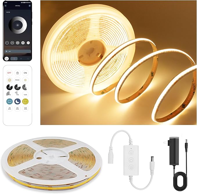 Pandery COB LED Strip Lights Warm White, 24V Dimmable led Light Strip KIT by PanderyCOBLightUPYourLife