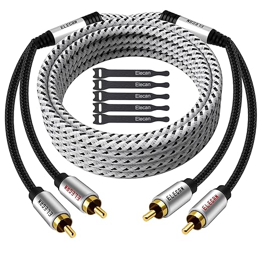 Elecan Premium RCA Cable 25 Ft 2 RCA Male to 2 RCA Male Stereo Audio Cable by Elecan
