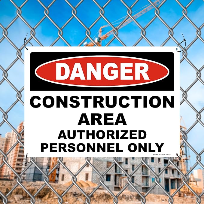 Brimar 14"x10" Danger Construction Area Safety Sign - Image 4