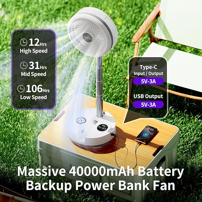 Socool 40000mAh Portable Fan Foldable Battery Rechargeable - Image 3