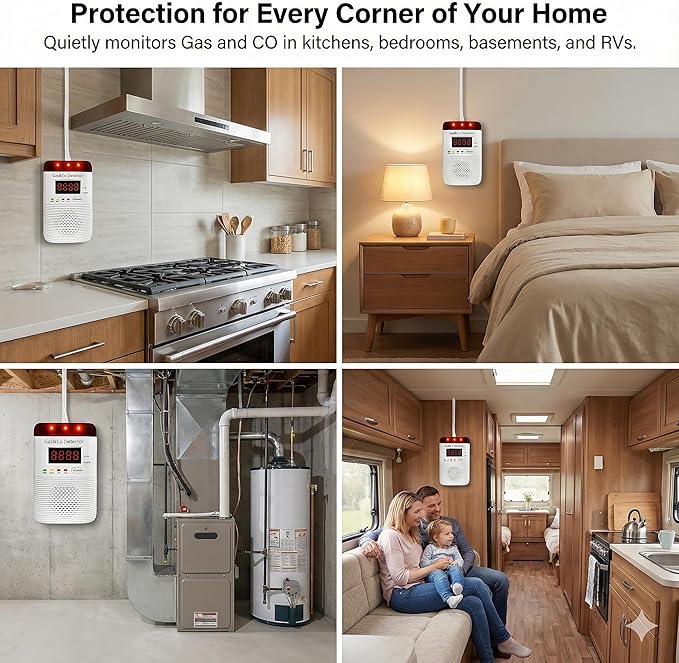 2 Packs Combination Gas & Carbon Monoxide Detectors Plug in, Portable CO - Image 2