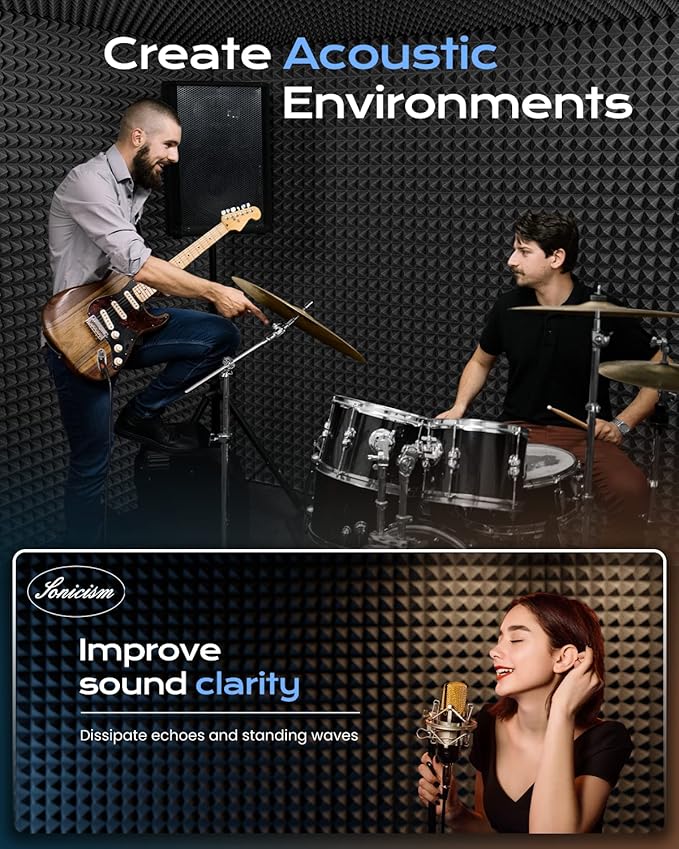 Sonicism Soundproof Wall Panels Self-Adhesive 36 Pack Pyramid 2" X 12" X 12" - Image 5