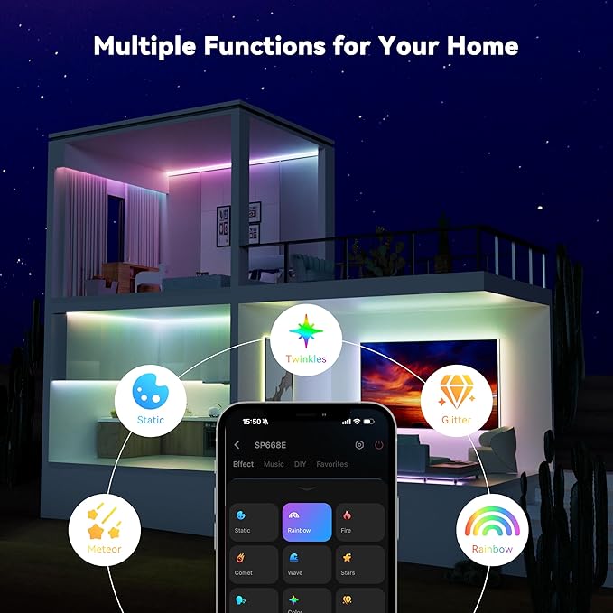 MIWISE LED Strip Lights, RGB Smart IC COB LED Strip Light Color Chasing - Image 6