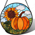 DASTOLL Stained Glass Window Hanging Fall Farm Scenery Sunflower Pumpkin Large by DASTOLL