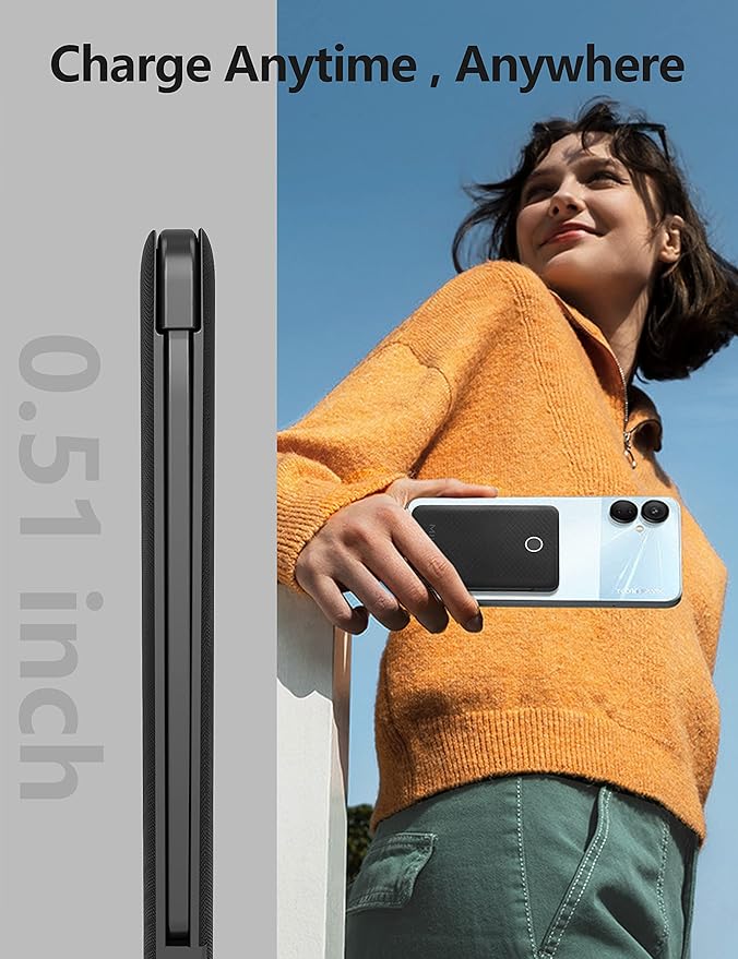 6000mah Ultra Slim Built in Cables Power Bank, Card Size Built in USB C Cords - Image 7