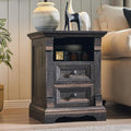 Farmhouse Nightstand with Charging Station, Wooden Sofa Side Table w/Roman by T4TREAMFurniture