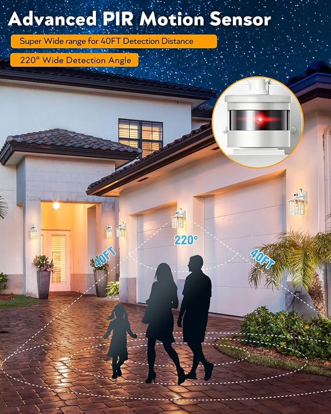 VIANIS White Motion Sensor Exterior Wall Lantern, 2 Pack Dusk to Dawn Outdoor - Image 5