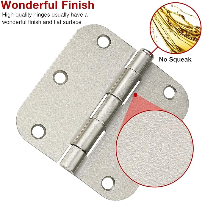 18 Pack Rounded Brushed Nickel Door Hinges 3-1/2" x 3.5 Inch 5/8 Radius - Image 2