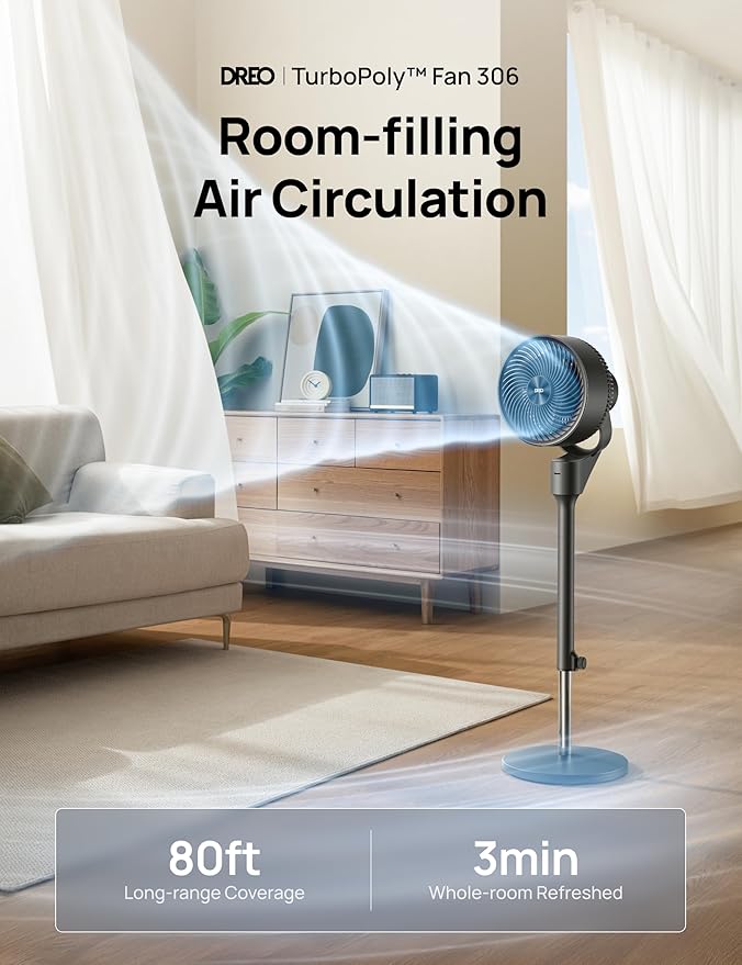 Dreo Fan for Bedroom, 80° Oscillating Standing Fan, 25dB Quiet, 80ft Pedestal - Image 2