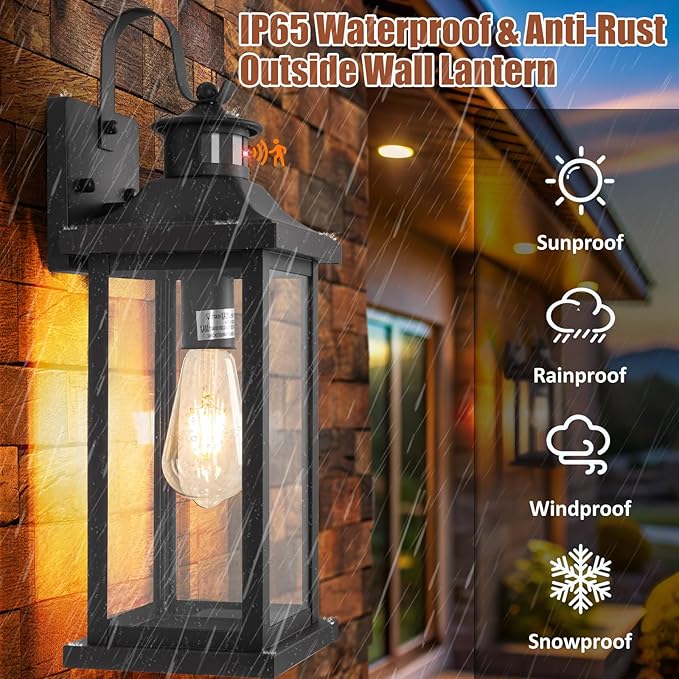 Roravilila 18 Inch Motion Sensor Outdoor Lights 2-Pack, Large Black Dusk to - Image 6