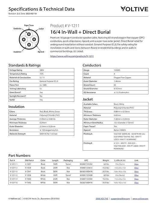 Voltive 16/4 Speaker Wire, in-Wall CL3 & Direct Burial, 250ft - Image 6