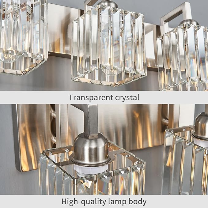 FDPBY Modern Bathroom Vanity Light 3-Lights Brushed Nickel Vanity Light Crystal - Image 6