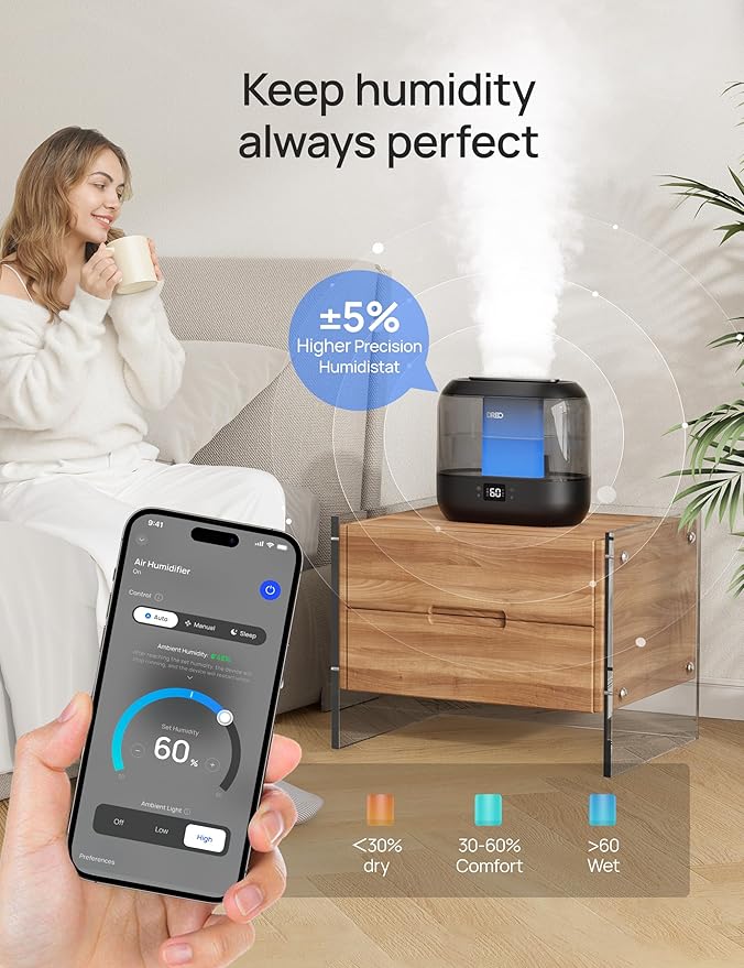 DREO Smart Humidifiers for Bedroom, Top Fill 4L Supersized Humidifier Large Room - Image 2